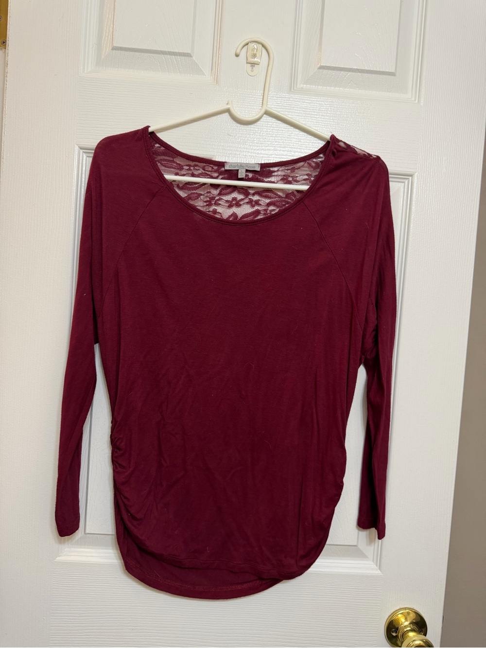 Charlotte Russe Burgundy Lace-Back Long Sleeve Top